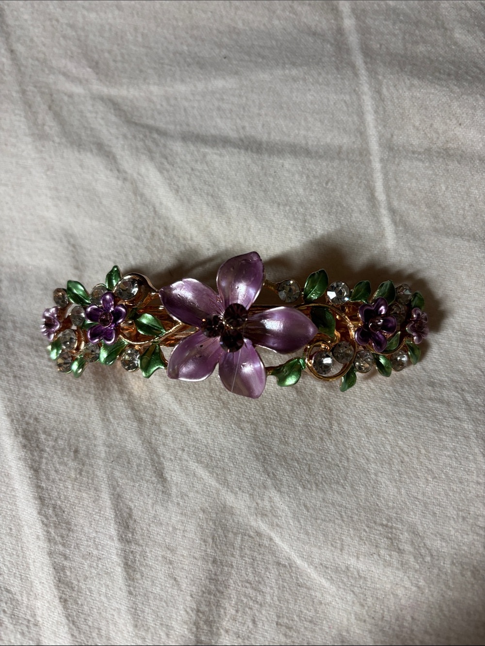 Floral Crystal Purple/Pink Enamel Hair Barrette